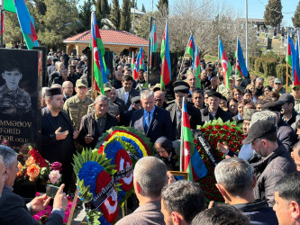 Ağdamda Birinci Qarabağ müharibəsi zamanı itkin düşmüş Göyüşov Qurban Ramazan oğlunun dəfn mərasimi baş tutub
